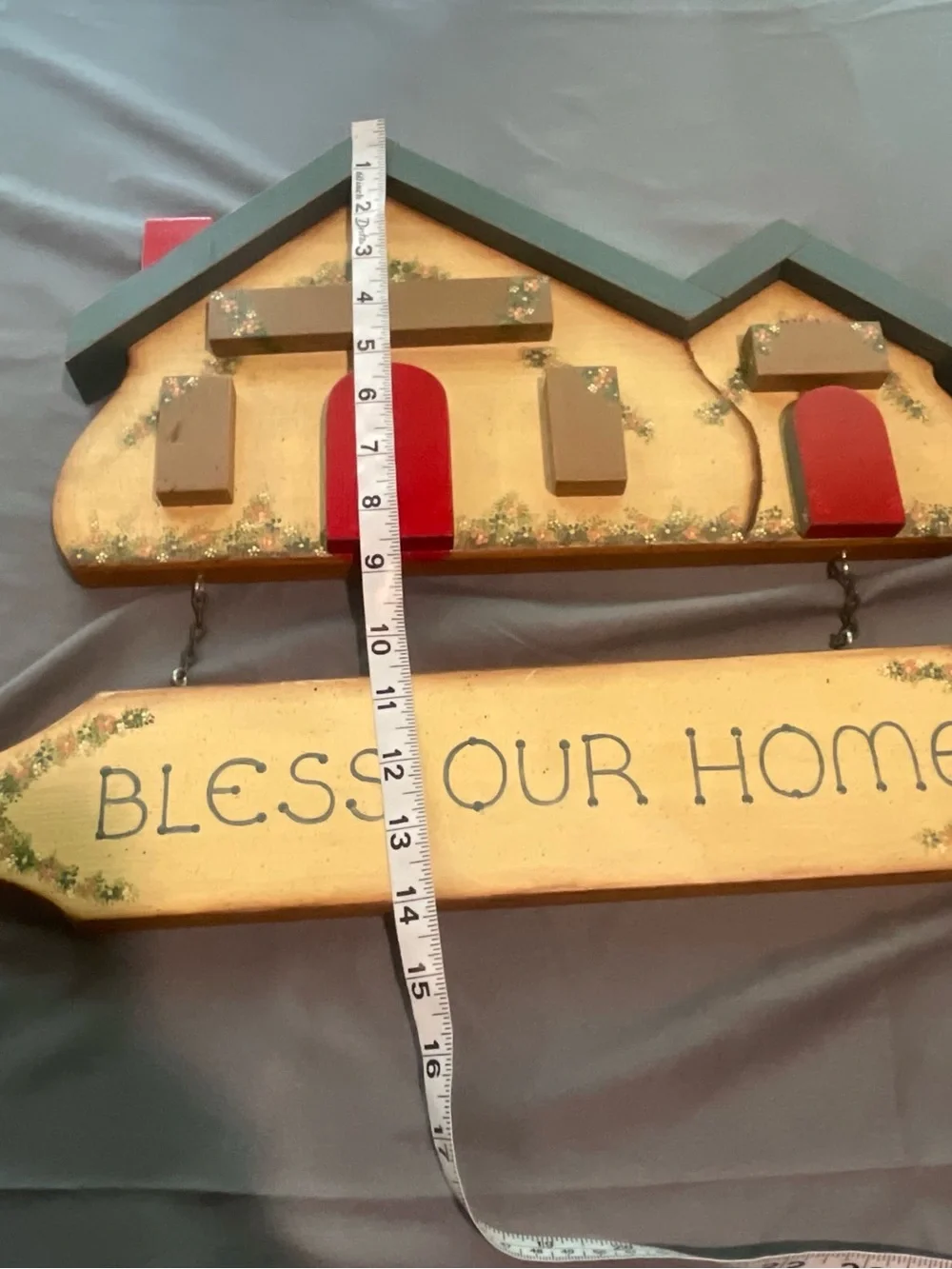Rustic 'Bless Our Home' Wall Plaque in Red, Green and Brown